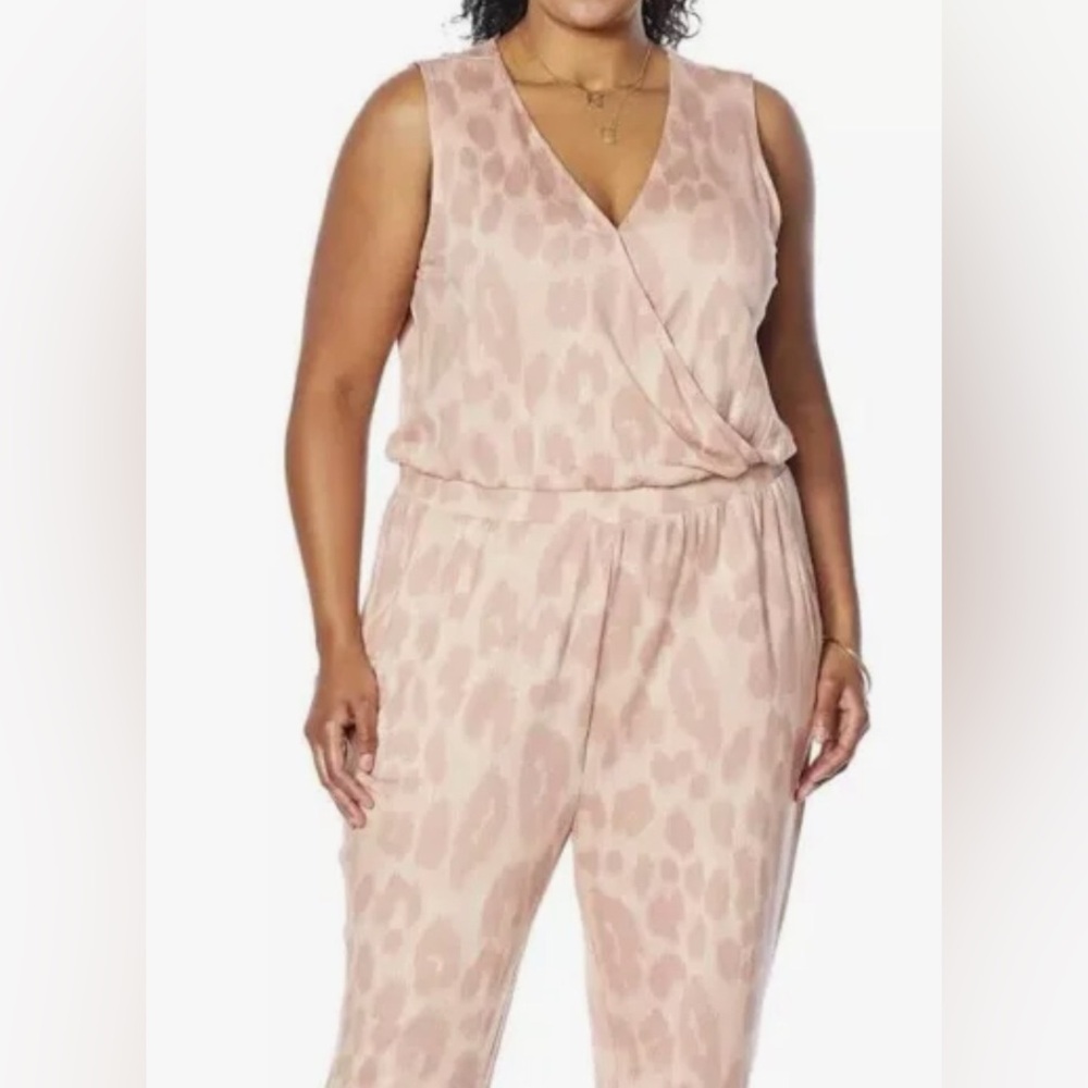 NEW G by Giuliana LounGy SoSoft Knit Jogger Jumpsuit  Sz 5X Pink Animal Print